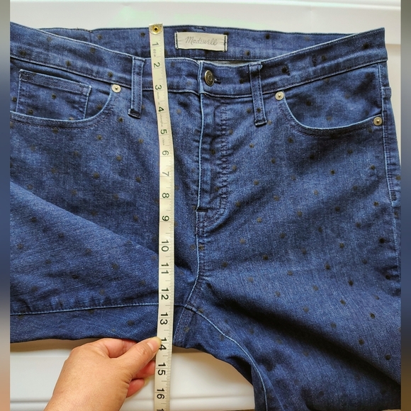 Madewell women's 9" high-rise skinny jeans in dark blue polka dot denim, siz 32. - Picture 13 of 16